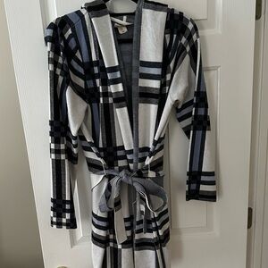 Christian Siriano med hooded plaid sweater cardigan jacket with belt and pockets